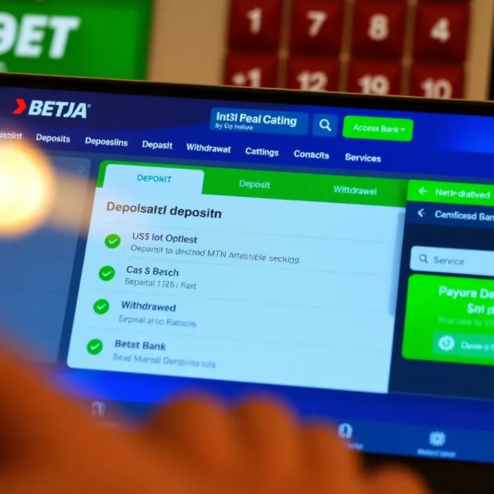 Interface displaying deposit and withdrawal options on Bet9ja platform integrated with Access Bank services