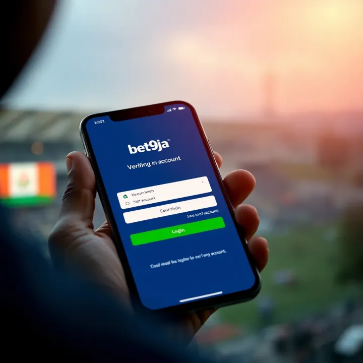 Mobile phone displaying Bet9ja verification screen with secure login interface