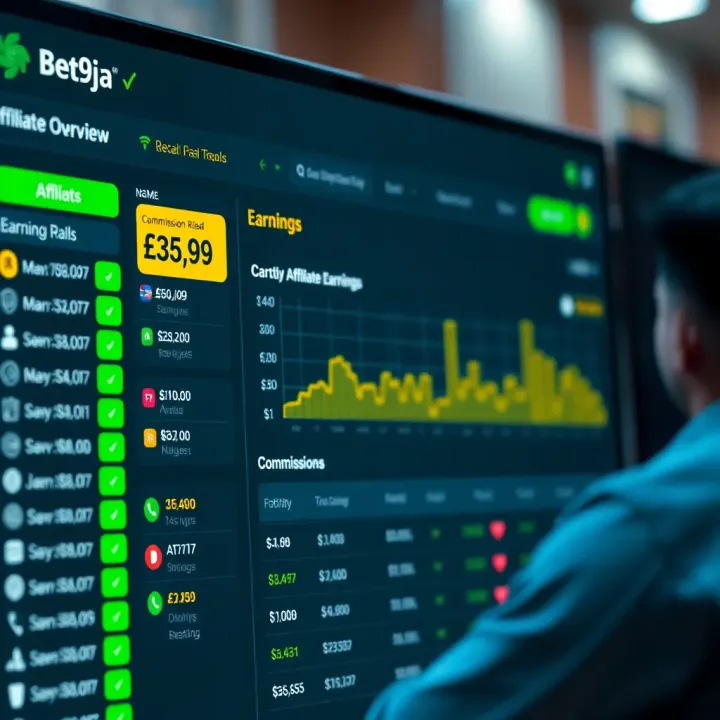 Dashboard showing Bet9ja affiliate earnings and commission details for Nigerian marketers