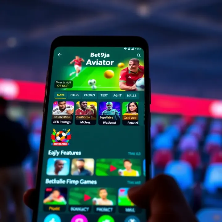User interface of Bet9ja Aviator app displaying betting options and game features