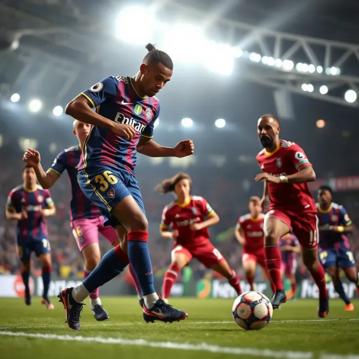 Intense La Liga Match Highlighting Top Player Performance Dynamic action during a La Liga match showcasing top players competing intensely on the pitch
