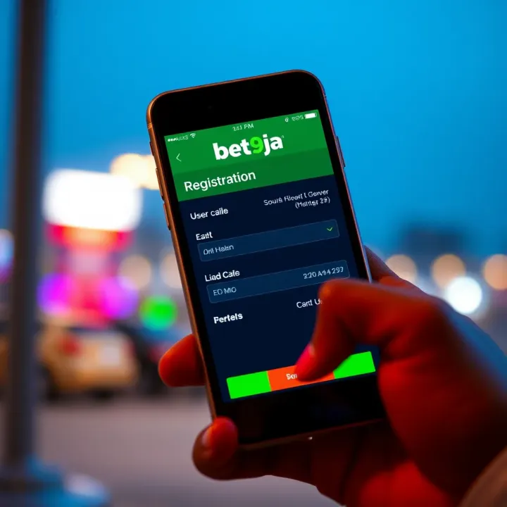 Mobile device displaying Bet9ja registration page with clear fields for user details
