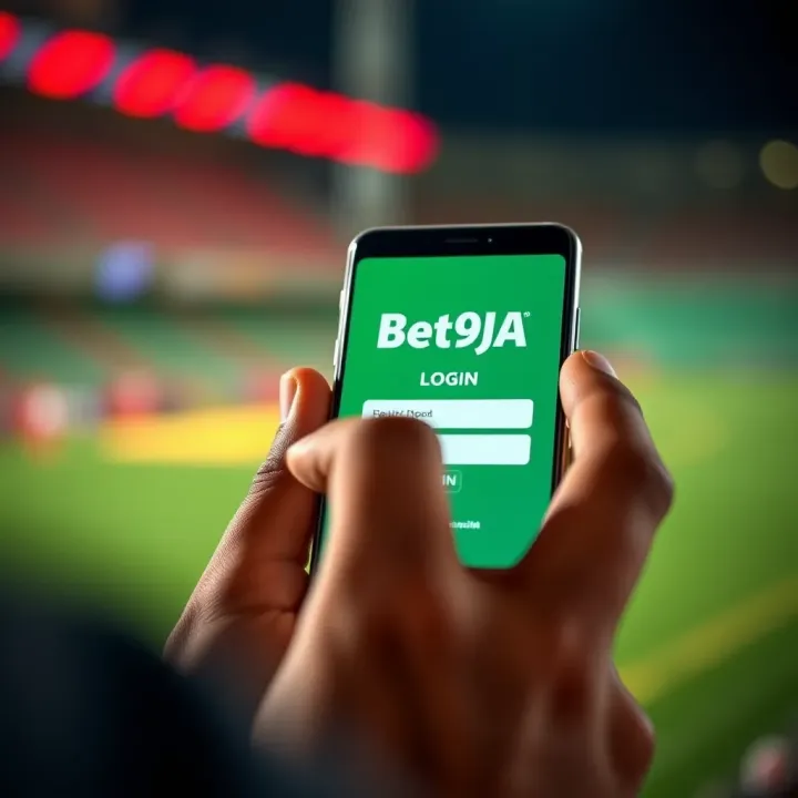 User entering login details on Bet9ja Nigeria app screen on smartphone