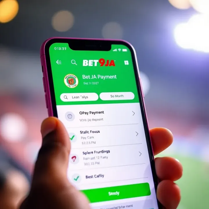 Mobile phone displaying Bet9ja app with OPay payment option visible on the screen