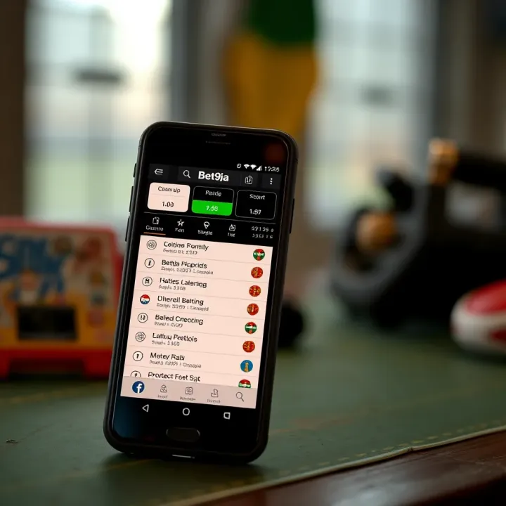 Old mobile phone displaying Bet9ja betting options optimized for limited device capabilities