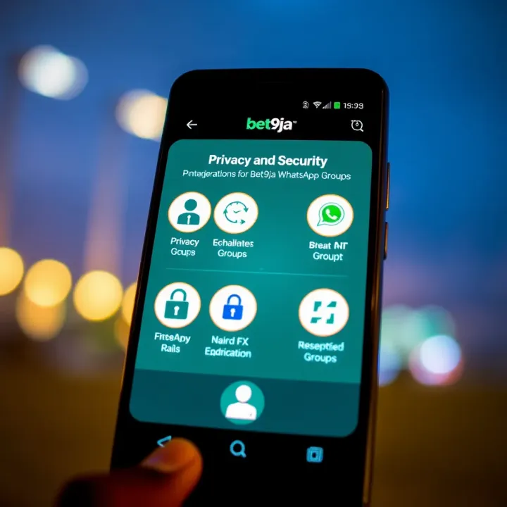 Privacy and Security Considerations for Bet9ja Group Members Illustration of a secure mobile device showing privacy and security icons related to online betting group participation