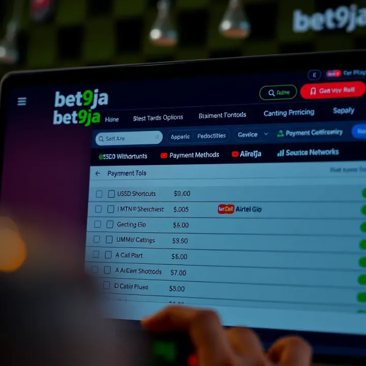 Bet9ja platform showing withdrawal options and payment methods