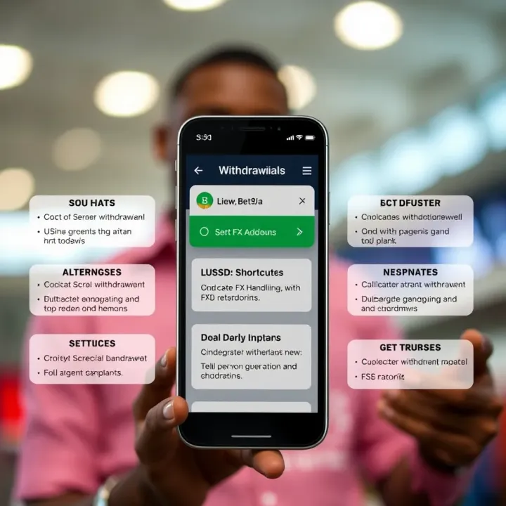 Illustration of various withdrawal options available on Bet9ja platform including USSD and alternative methods