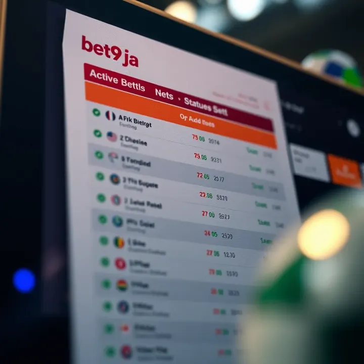 Screenshot showing Bet9ja betting slip with active bets and their statuses