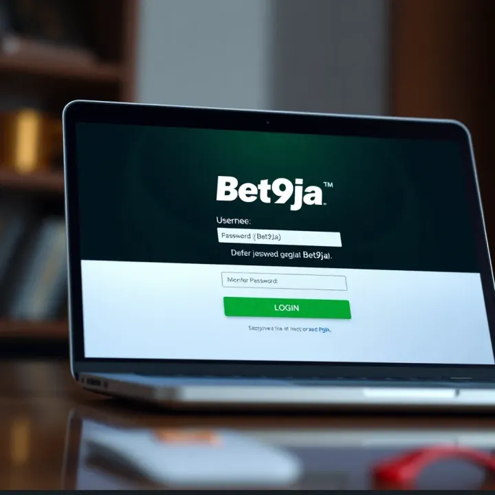 Bet9ja Login Interface on Laptop Screen Bet9ja login page displayed on a laptop screen showcasing username and password fields