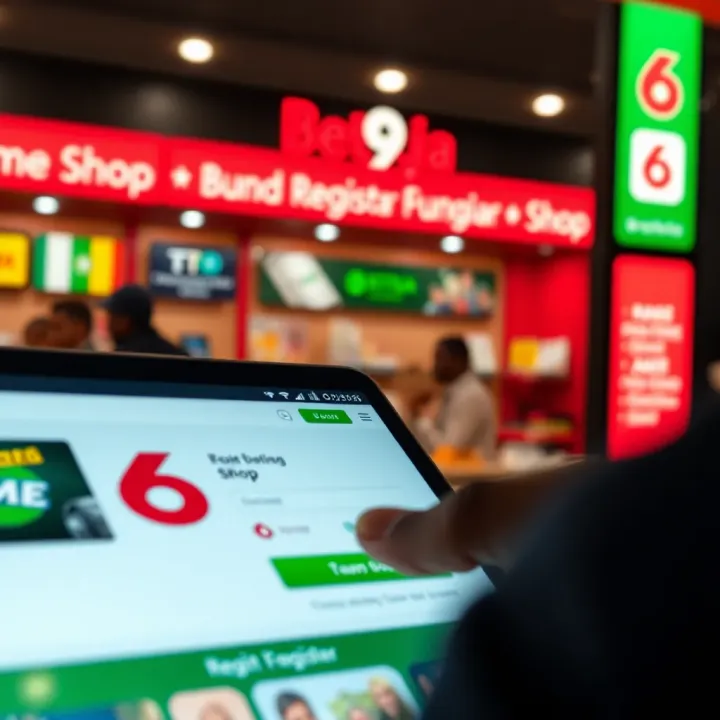 User interface showing Bet9ja Home Shop registration screen on a digital device